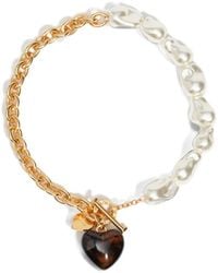 Bimba Y Lola - Chain And Pearl Necklace With Amber Resin Heart - Lyst
