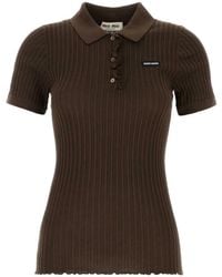 Miu Miu - Chocolate Stretch Jersey Polo Shirt - Lyst