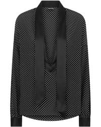 Tom Ford - Polka-Dot Silk Crepe Blouse With Tuxedo Details - Lyst