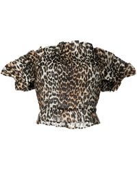 Ganni - Leopard-print Smocked Off-shoulder Top - Lyst