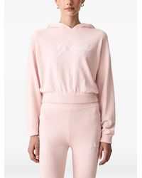 Guess - Aria Logo-Embroidered Cropped Hoodie - Lyst
