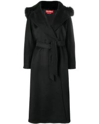 Max Mara Studio Mantel mit Fuchspelz - Schwarz