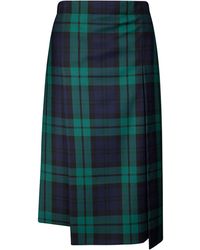 Setchu - Tartan Wool Midi Skirt - Lyst