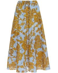 La DoubleJ - Katoenen Midi-Rok Met Bloemenprint - Lyst