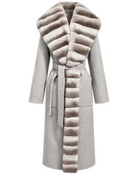 Poche Paris - Manteau Ceinturé À Bordure En Fourrure Artificielle - Lyst