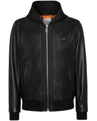 Philipp Plein - Leather And Satin Hooded Bomber Jacket - Lyst