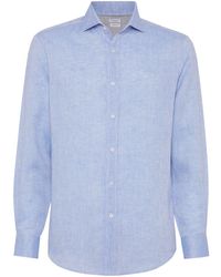 Brunello Cucinelli - Spread-collar Linen Shirt - Lyst