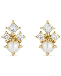Mateo - 14K The Little Things Tri Diamond Pearl Studs Earrings - Lyst