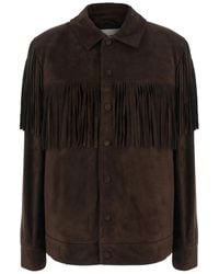 FRAME - Fringe-Trim Leather Jacket - Lyst