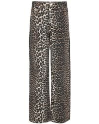 Ganni - Leopard-Print Wide-Leg Jeans - Lyst