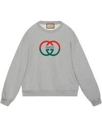 Gucci - Interlocking G-print Crewneck Cotton-jersey Sweatshirt - Lyst