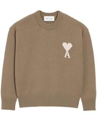Ami Paris - Taupe Ecru Wool Crewneck Sweater - Lyst