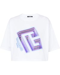 Balmain - T-shirt crop à logo imprimé - Lyst