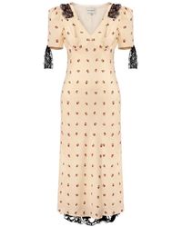 POST MERIDIEM - Lace-Trim Floral-Print Midi Dress - Lyst