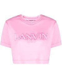 Lanvin - Camiseta corta con logo bordado - Lyst