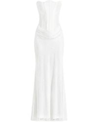 Manière De Voir - Opal Satin Corset Cowl Lace Maxi Dress - Lyst