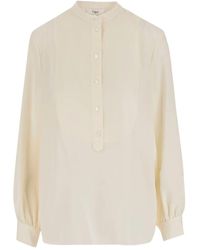 Chloé - Blouse Met Ronde Opstaande Kraag En Knoop - Lyst