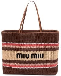Miu Miu - Raffia-Effect Woven Tote Bag - Lyst