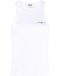 MSGM - Embroidered-logo Ribbed Tank Top - Lyst