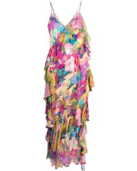 MSGM - Floral-print Ruffled Maxi Dress - Lyst
