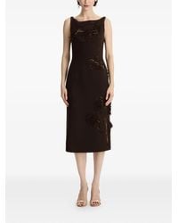 Oscar de la Renta Cut-Out Leather Midi Dress in Brown | Lyst