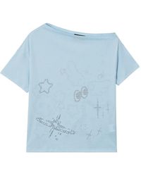 Mini Cream - Rhinestone-Embellished Asymmetric-Neck Cotton T-Shirt - Lyst