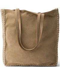 Prada - Large Suede And Crochet Tote Bag - Lyst