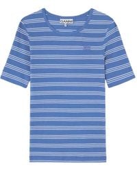 Ganni - Striped Rib-Knit T-Shirt - Lyst