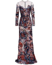 Elie Saab - Floral-Embroidered Sequin Maxi Dress - Lyst