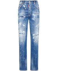 DSquared² - Embellished Distressed Straight-leg Jeans - Lyst