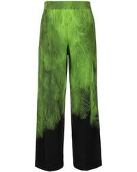 Victoria Beckham - Feather-Print Silk Trousers - Lyst