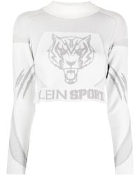 Philipp Plein - Jacquard Long-Sleeved Knitted Crop Top - Lyst