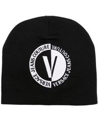 Versace - Logo-embroidered Wool Blend Beanie - Lyst