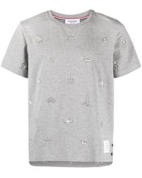 Thom Browne - T-shirt en coton à broderies - Lyst