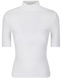 Courreges - Reedition High-Neck Ribbed-Knit Short-Sleeved Sweater - Lyst