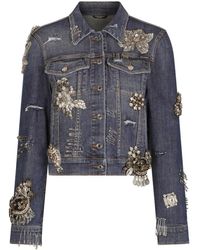 Dolce & Gabbana - Denim Jacket With Rhinestone Details - Lyst