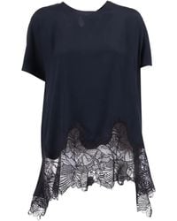 Fabiana Filippi - Lace-Trim Crepe De Chine Top - Lyst