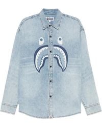 A Bathing Ape - Shark Light Denim Ls Shirt M - Lyst