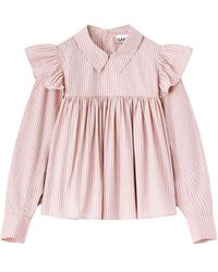 Ganni - Ruffled Striped Top - Lyst