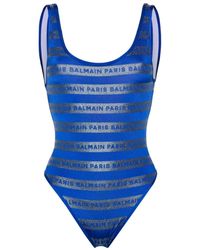 Balmain - Badeanzug mit Logo-Streifen - Lyst