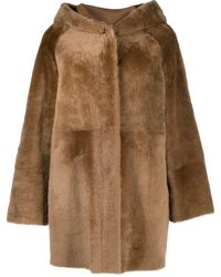 DROMe Hooded Shearling Coat - Brown