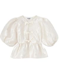 Ganni - Satin Peplum Blouse - Lyst