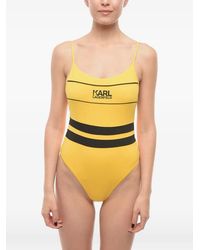 KARL LAGERFELD - Logo-Print Striped Swimsuit - Lyst