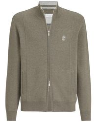 Brunello Cucinelli - Cashmere Double Knit Cardigan With Zipper And Logo - Lyst
