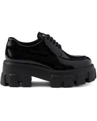 Prada - Monolith Lace-Up Patent-Leather Loafers - Lyst
