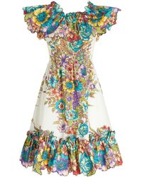 Etro - Floral-print Off-shoulder Cotton Dress - Lyst