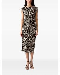 Morgan - Leopard-Print Ruched Midi Dress - Lyst