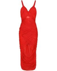 Dolce & Gabbana - Draped Midi Dress In Stretch Tulle - Lyst