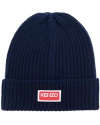 KENZO - Logo-patch Knitted Beanie - Lyst