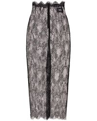 Dolce & Gabbana - Semi-Doorzichtige Midi-Rok Met Kant - Lyst